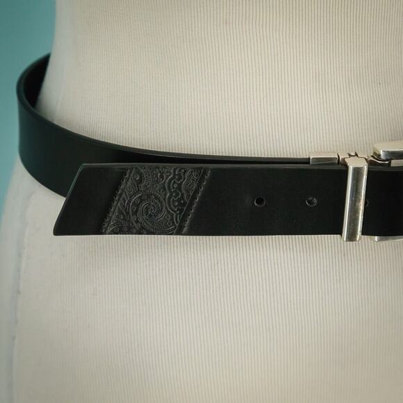 Robert Graham Size 32 Norton Black Leather Floral Embossed Reversible Belt - Picture 4 of 8